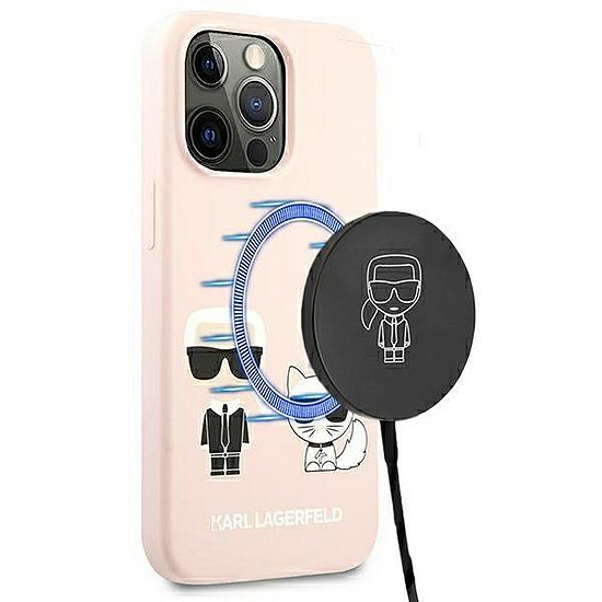 Karl Lagerfeld KLHMP13LSSKCI iPhone 13 Pro / 13 6.1" kemény tok, világos rózsaszín/világos rózsaszín szilikon Ikonik Karl & Choupette Magsafe