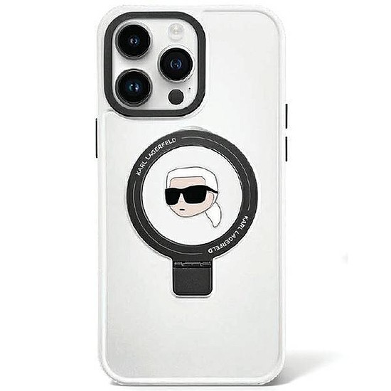 Karl Lagerfeld KLHMP15LHMRSKHH iPhone 15 Pro 6.1" fehér/fehér keményházas gyűrűs állvány Karl Head MagSafe