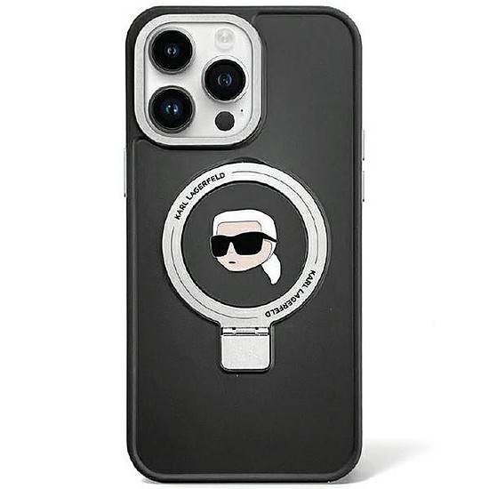 Karl Lagerfeld KLHMP15SHMRSKHK iPhone 15 6.1" fekete/fekete keményházas gyűrűs állvány Karl Head MagSafe