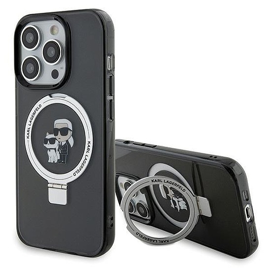 Karl Lagerfeld KLHMP15XHMRSKCK iPhone 15 Pro Max 6.7" fekete/fekete keményházas gyűrűs állvány Karl&Choupette MagSafe