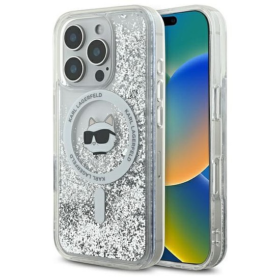 Karl Lagerfeld Liquid Glitter Choupette Head Magsafe iPhone 16 Pro tok - átlátszó