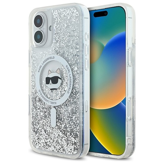 Karl Lagerfeld Liquid Glitter Choupette Head Magsafe iPhone 16 tok - átlátszó