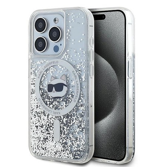 Karl Lagerfeld Liquid Glitter Choupette Head MagSafe tok iPhone 13 Pro Maxhez - átlátszó