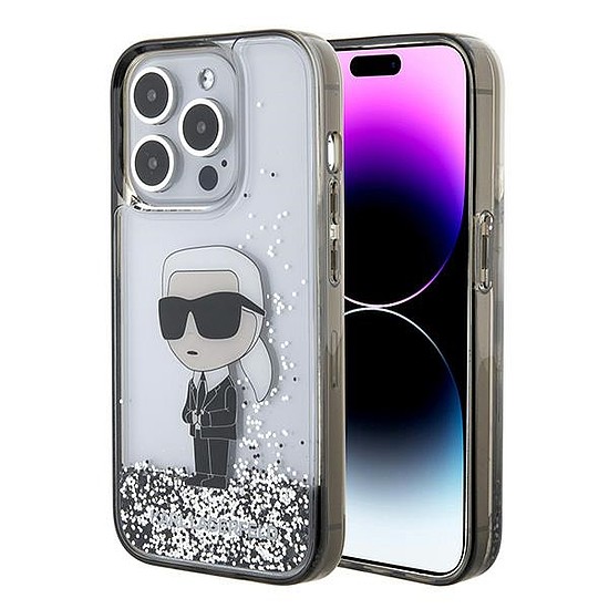 Karl Lagerfeld Liquid Glitter Ikonik tok iPhone 15 Pro-hoz - átlátszó