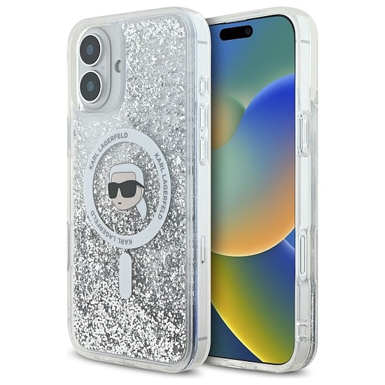 Karl Lagerfeld Liquid Glitter Karl Head Magsafe iPhone 16 tok - átlátszó