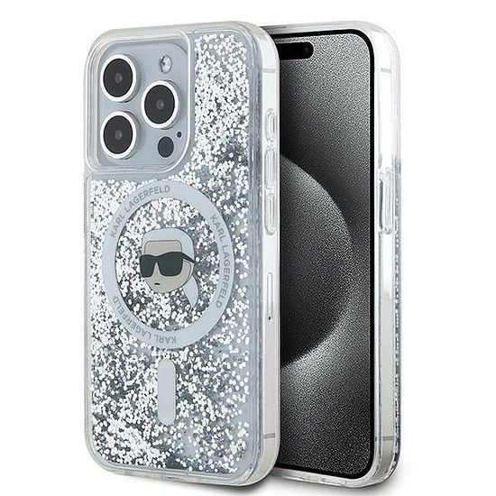 Karl Lagerfeld Liquid Glitter Karl Head MagSafe tok iPhone 15 Pro Maxhez - átlátszó