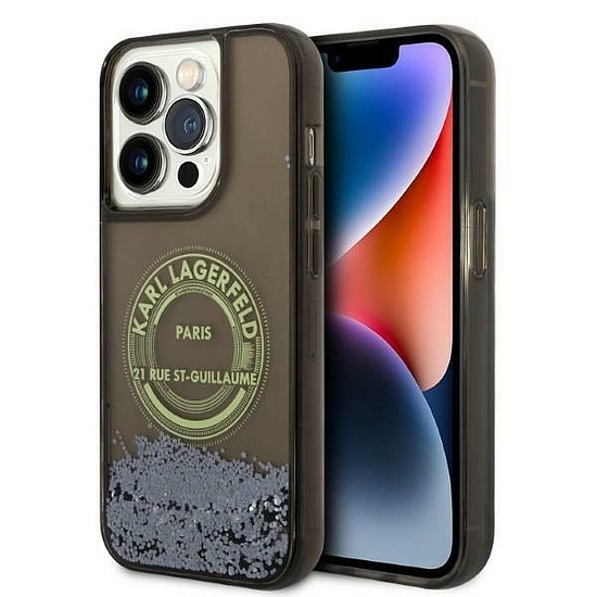 Karl Lagerfeld Liquid Glitter RSG tok iPhone 14 Pro-hoz - fekete