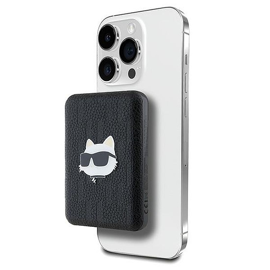 Karl Lagerfeld Powerbank induktív KLPB5FPGKSCHHK 16W 5000mAh fekete/fekete Choupette fejcsap MagSafe