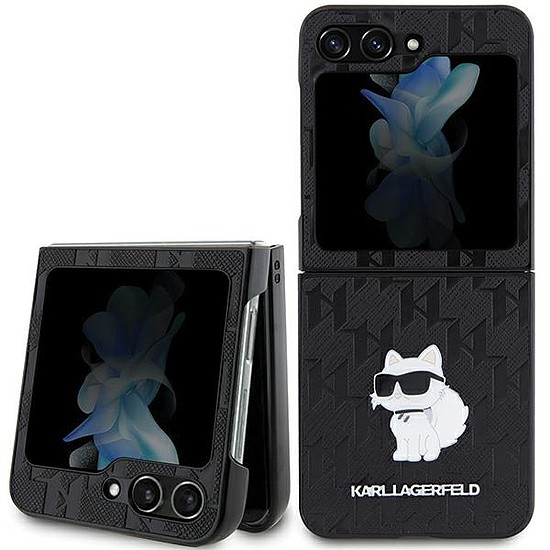 Karl Lagerfeld Saffiano Monogram Choupette Pin tok Samsung Galaxy Z Flip 5-höz - fekete