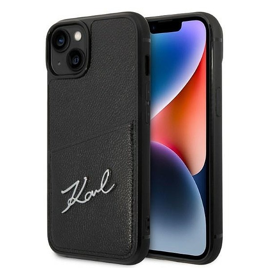 Karl Lagerfeld Signature Logo Cardslot tok iPhone 14 Plus készülékhez - fekete