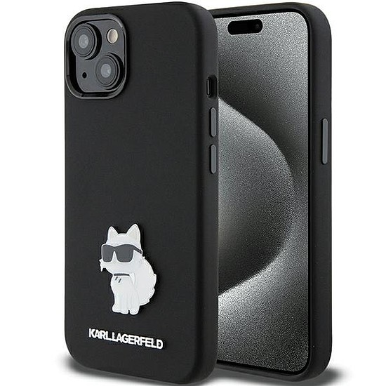 Karl Lagerfeld Silicone Choupette fém tűs tok iPhone 15-höz - fekete