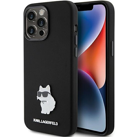 Karl Lagerfeld Silicone Choupette fém tűs tok iPhone 15 Pro-hoz - fekete