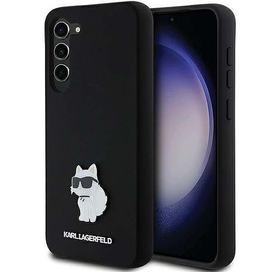 Karl Lagerfeld Silicone Choupette fém tűs tok Samsung Galaxy S23+ telefonhoz - fekete