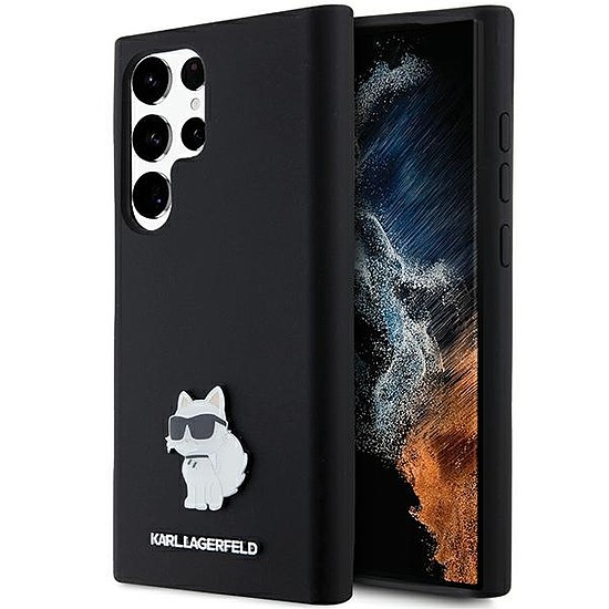 Karl Lagerfeld Silicone Choupette fém tűs tok Samsung Galaxy S23 Ultra készülékhez - fekete