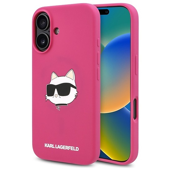 Karl Lagerfeld szilikon Choupette fejnyomat MagSafe iPhone 16 tok - fukszia