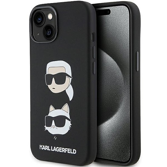 Karl Lagerfeld szilikon Karl&Choupette fejtok iPhone 15 Plus / 14 Plus telefonhoz - fekete