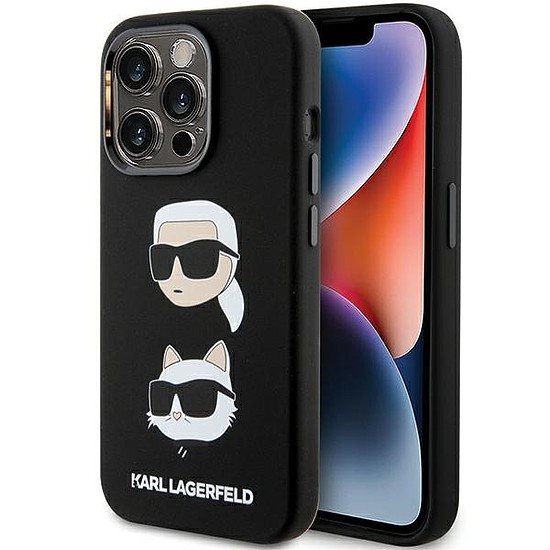 Karl Lagerfeld szilikon Karl&Choupette Head tok iPhone 15 Pro-hoz - fekete