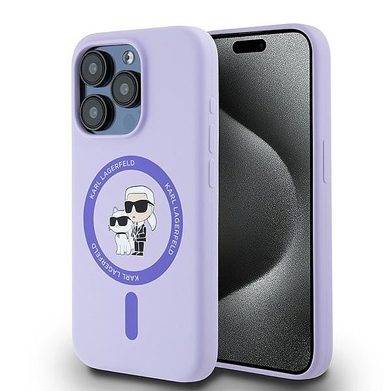 Karl Lagerfeld szilikon Karl&Choupette Heads Ring MagSafe tok iPhone 15 Pro készülékhez - lila