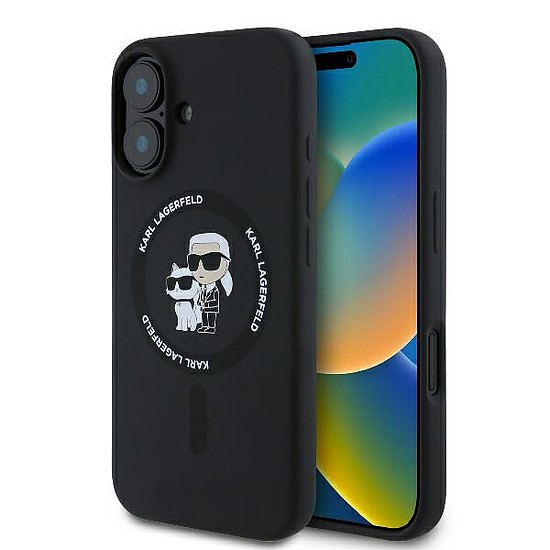 Karl Lagerfeld szilikon Karl&Choupette Heads Ring MagSafe tok iPhone 16 Plus készülékhez - fekete