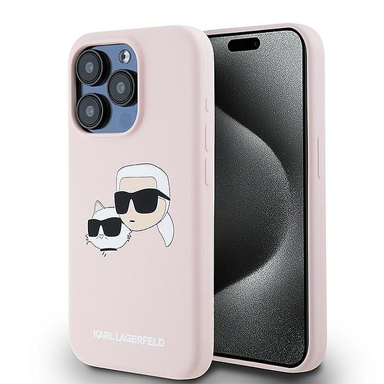 Karl Lagerfeld Szilikon Karl&Choupette MagSafe tok iPhone 15 Pro Max-hoz - rózsaszín