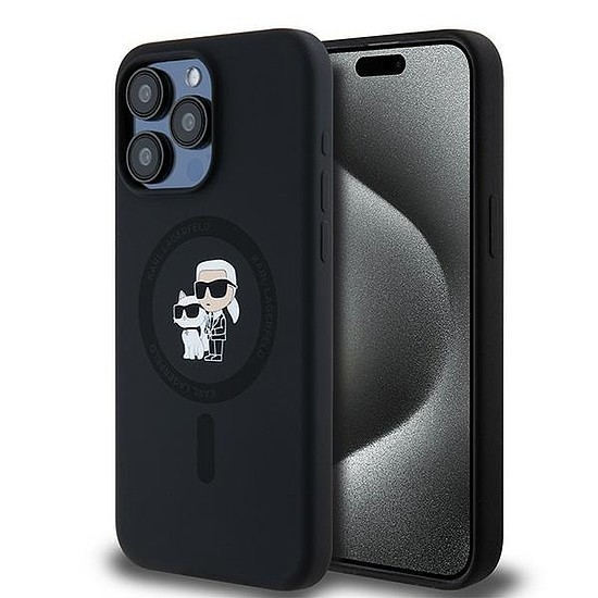 Karl Lagerfeld szilikon Karl&Choupette Ring MagSafe tok iPhone 15 Pro Max készülékhez - fekete