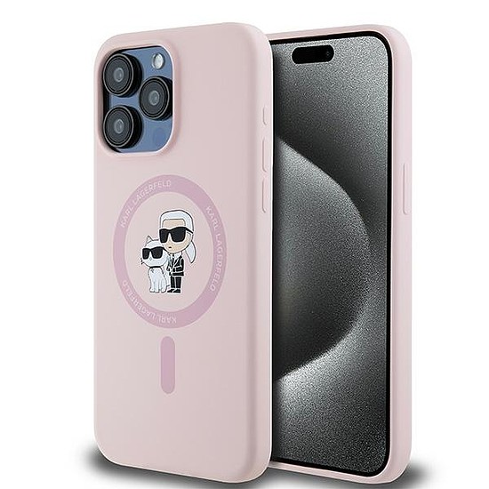 Karl Lagerfeld szilikon Karl&Choupette Ring MagSafe tok iPhone 15 Pro Max készülékhez - rózsaszín