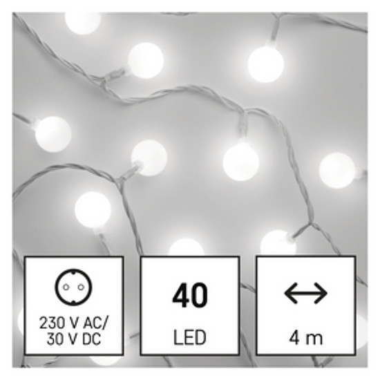 LED fényfüzér, cseresznye - golyók 2,5 cm, 4 m, kültéri és beltéri, hideg fehér, időzítő (D5AC01)