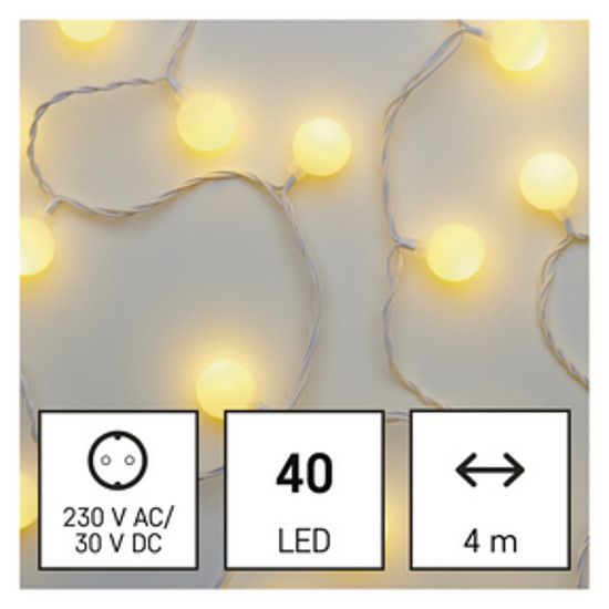 LED fényfüzér, cseresznye - golyók 2,5 cm, 4 m, kültéri és beltéri, meleg fehér, időzítő (D5AW01)