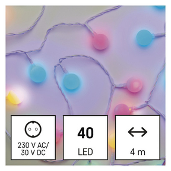 LED fényfüzér, cseresznye - golyók 2,5 cm, 4 m, kültéri és beltéri, többszínű, időzítő (D5AM01)