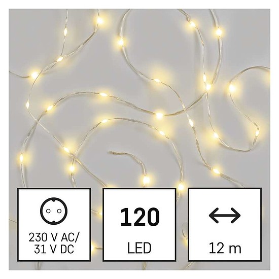 LED karácsonyi drop fényfüzér, 12 m, kültéri és beltéri, meleg fehér, időzítő (D3AW15)