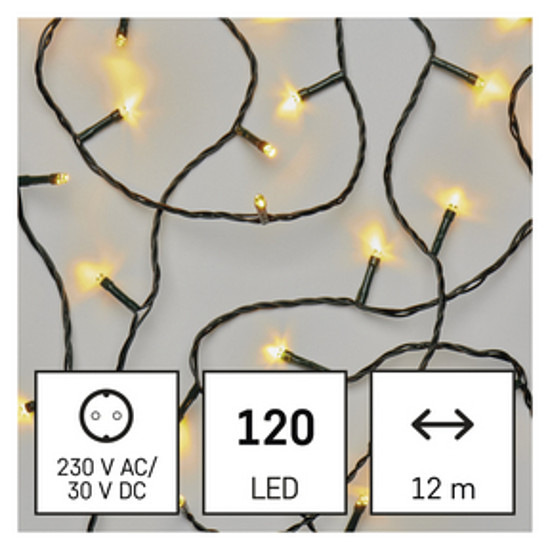 LED karácsonyi fényfüzér, 12 m, kültéri és beltéri, meleg fehér, időzítő (D4AW03)