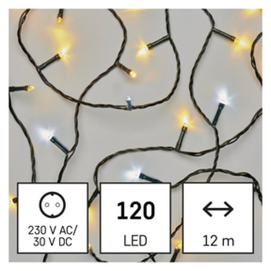 LED karácsonyi fényfüzér, 12 m, kültéri és beltéri, meleg/hideg fehér, időzítő (D4AN05)