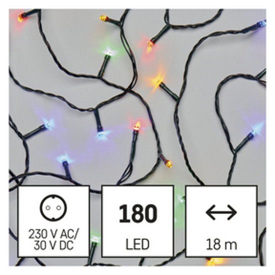 LED karácsonyi fényfüzér, 18 m, kültéri és beltéri, többszínű, időzítő (D4AM04)