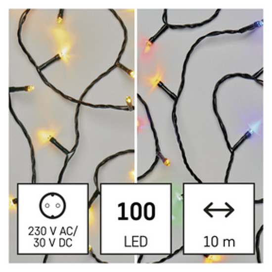 LED karácsonyi fényfüzér 2 az 1-ben, 10 m, kültéri és beltéri, meleg fehér/többszínű, prog (D4AH01)