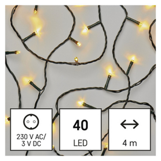 LED karácsonyi fényfüzér, 4 m, kültéri és beltéri, meleg fehér, időzítő (D4AW01)