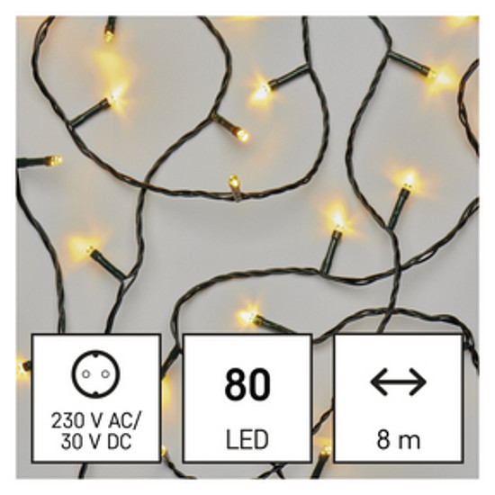 LED karácsonyi fényfüzér, 8 m, kültéri és beltéri, meleg fehér, időzítő (D4AW02)