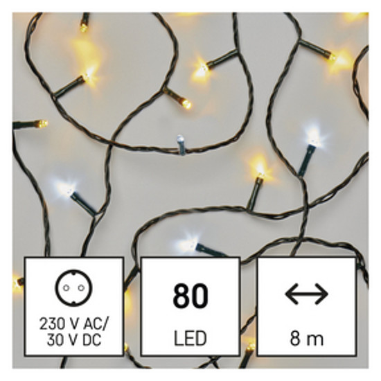 LED karácsonyi fényfüzér, 8 m, kültéri és beltéri, meleg/hideg fehér, időzítő (D4AN04)