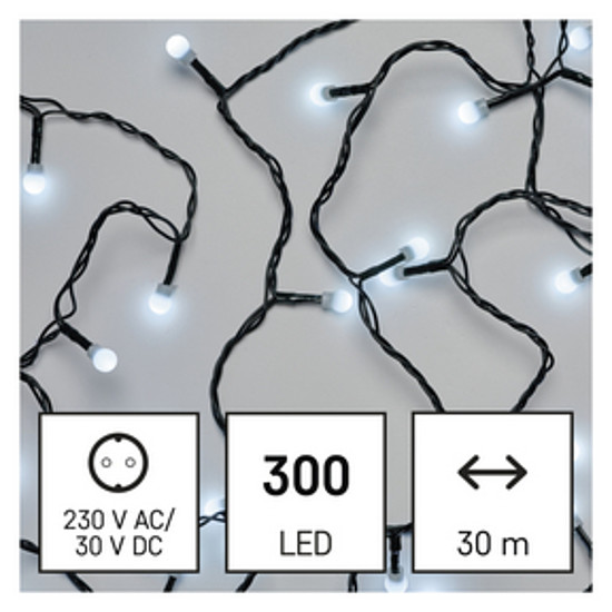 LED karácsonyi fényfüzér, cseresznye - golyók, 30 m, kültéri és beltéri, hideg fehér, időz (D5AC04)