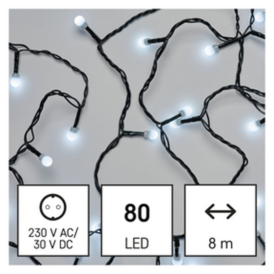 LED karácsonyi fényfüzér, cseresznye - golyók, 8 m, kültéri és beltéri, hideg fehér, időz. (D5AC02)