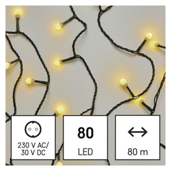 LED karácsonyi fényfüzér, cseresznye - golyók, 8 m, kültéri és beltéri, meleg fehér, időz. (D5AW02)