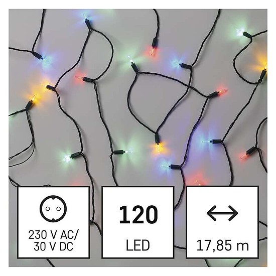 LED karácsonyi fényfüzér - hagyományos, 17,85 m, kültéri és beltéri, többszínű (D4AM11)