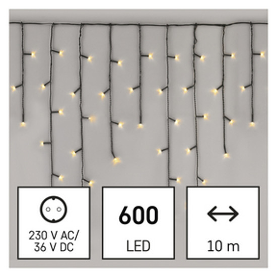 LED karácsonyi jégcsapok, 10 m, kültéri és beltéri, meleg fehér, programokkal (D4CW03)