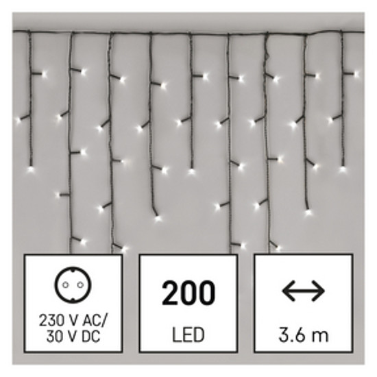 LED karácsonyi jégcsapok, 3,6 m, kültéri és beltéri, hideg fehér, programokkal (D4CC01)