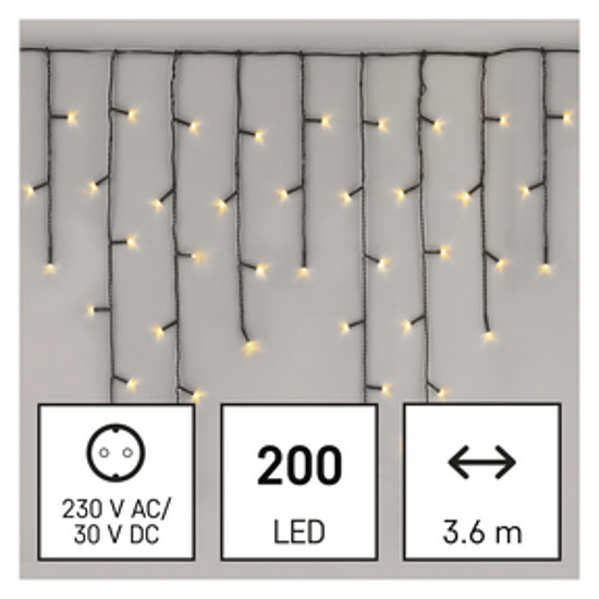 LED karácsonyi jégcsapok, 3,6 m, kültéri és beltéri, meleg fehér, programokkal (D4CW01)