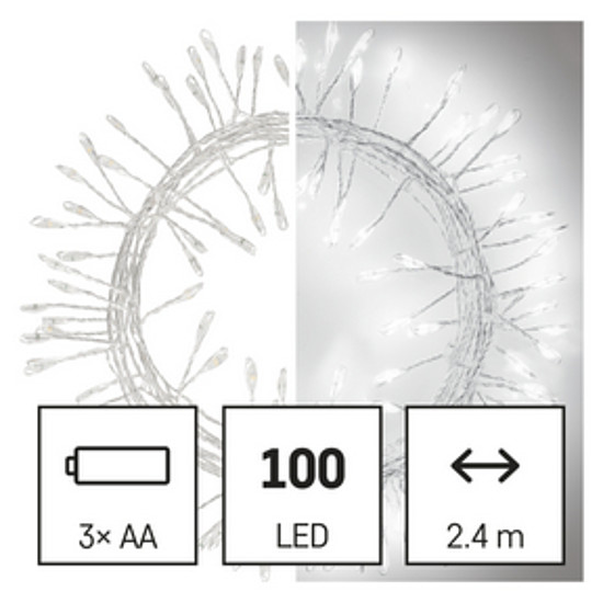 LED karácsonyi nano fényfüzér - süni, 2,4 m, 3x AA, beltéri, hideg fehér, időzítő (D3FC01)