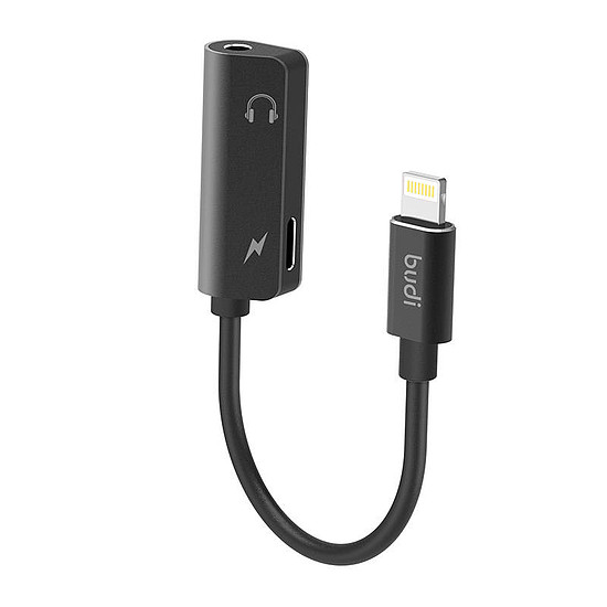 Lightning-AUX mini jack 3,5 mm-es adapter + Lightning Budi, fekete (137)