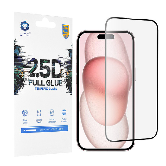 Lito - 2.5D FullGlue üveg - iPhone 15 - Fekete