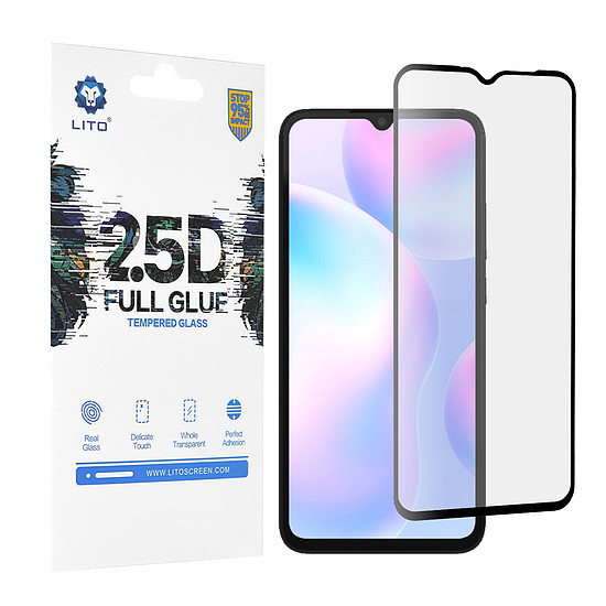 Lito - 2.5D FullGlue üveg - Xiaomi Redmi 9A / Redmi 9AT / Redmi 9C / Redmi 9C NFC / Redmi 10A - Fekete (KF238391)