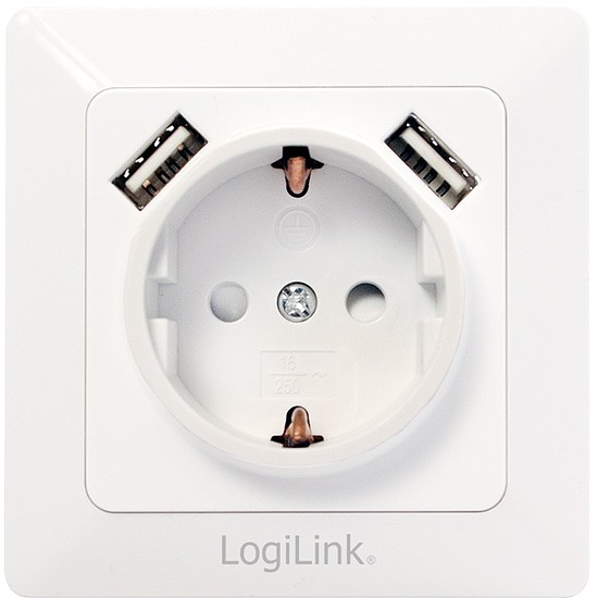 LogiLink 2-Port USB wall outlet with 1x safety socket (PA0162)