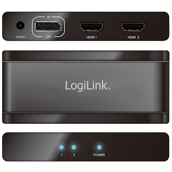 Logilink 4K Displayport 1.2 Splitter , 1x DP to 2xHDMI (CV0093)